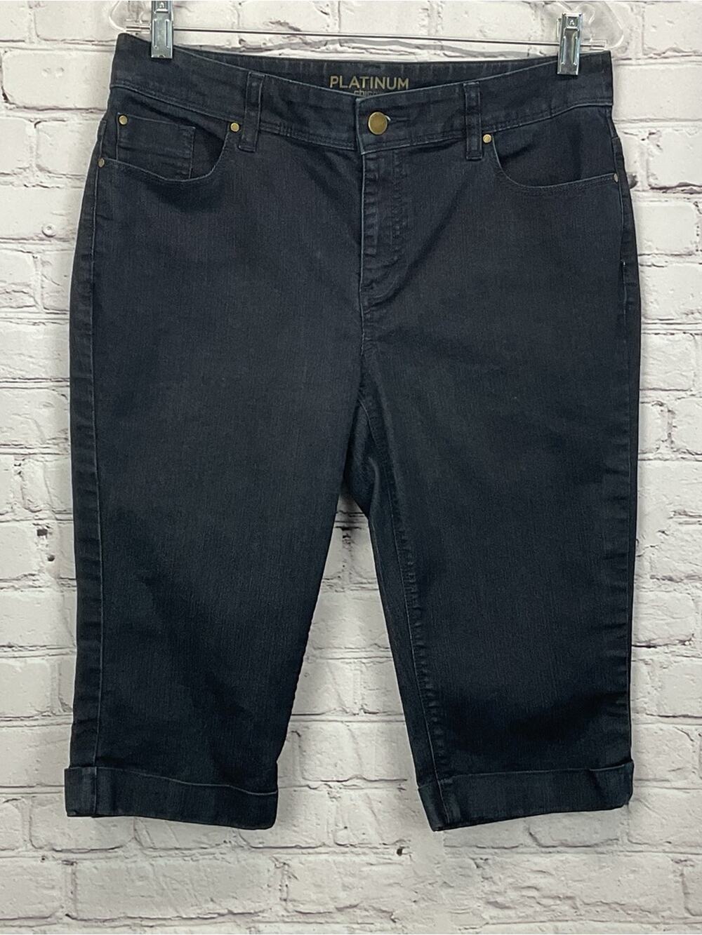 Chico's Platinum Crop Jean Capris Women's Size 1 (S/8) Blue Cuffed Festive Beach